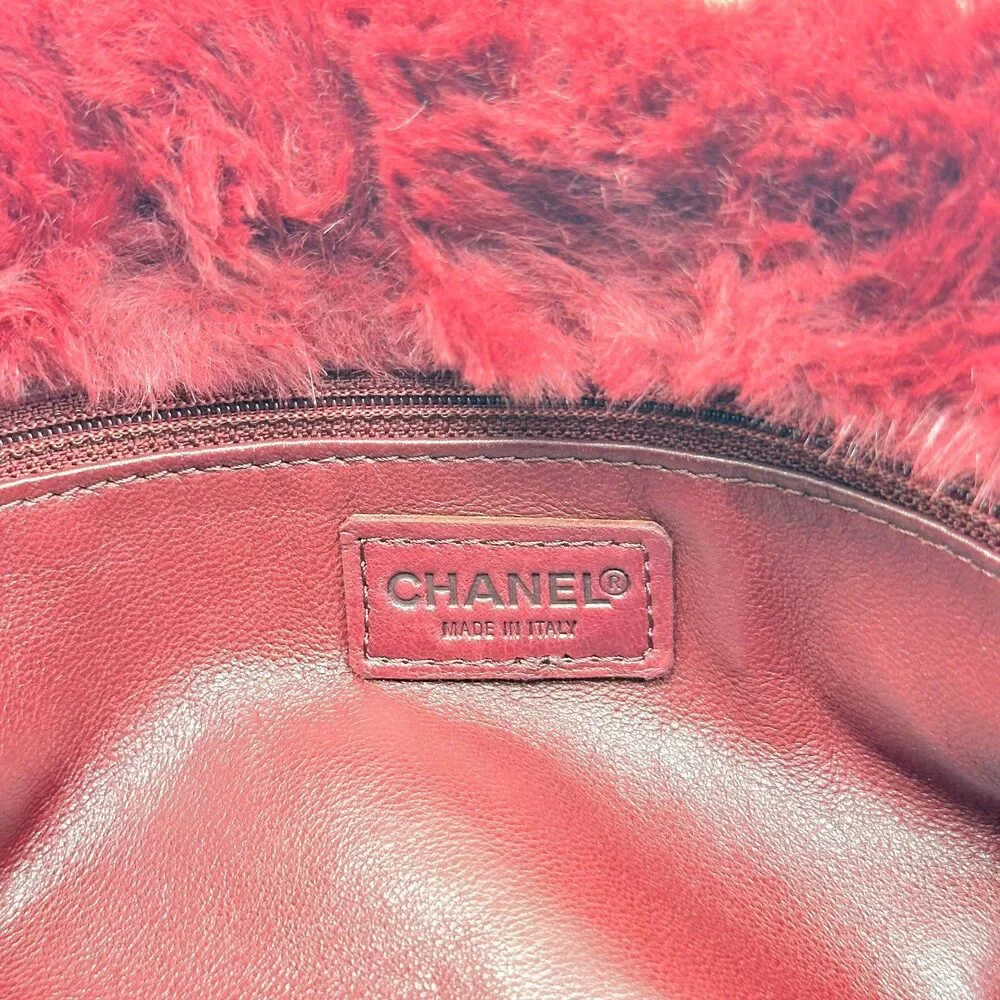 Chanel Burgundy Rabbit Fur Shoulder Tote Bag 2000-03